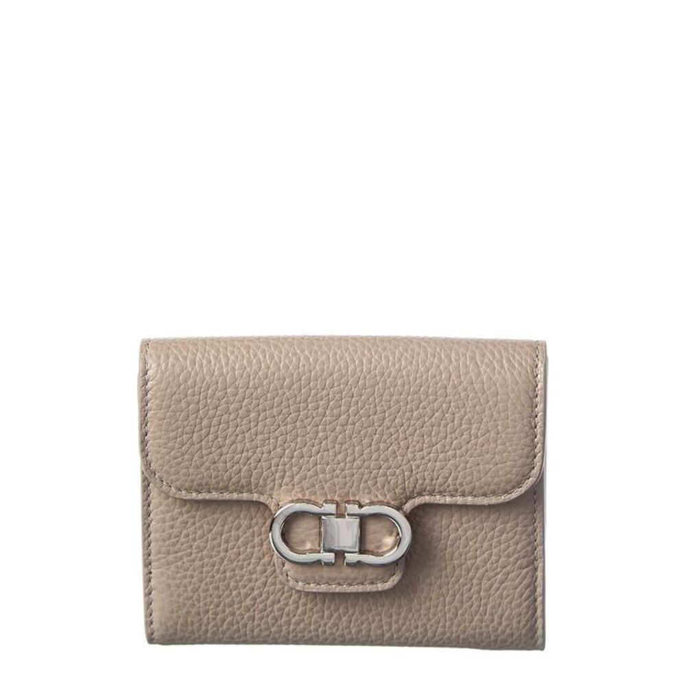 Ferragamo Gancini Leather Card Holder, Grey